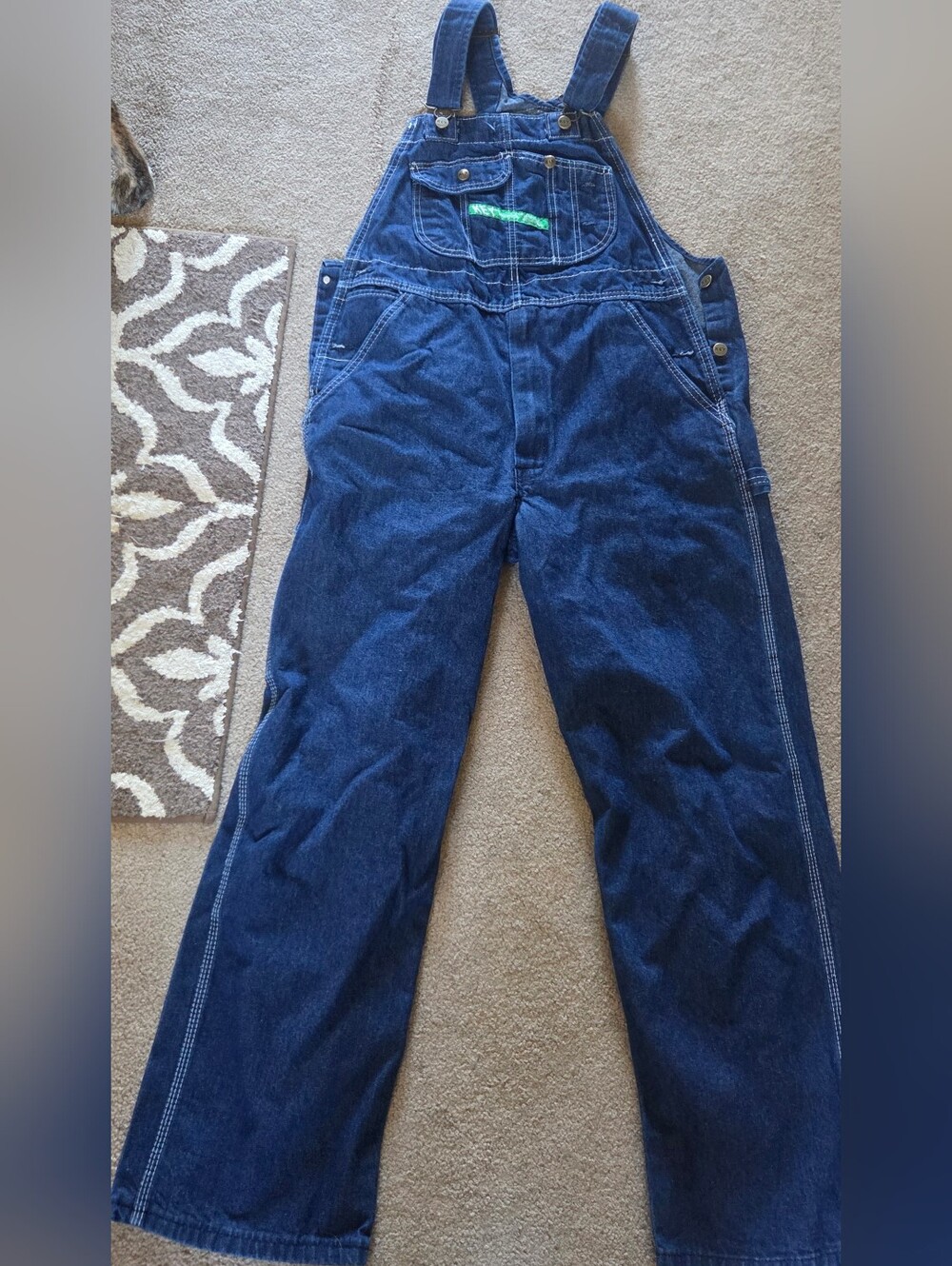 Vtg Key Imperial Blue Denim Bib Overalls Farm Chore Sz 34x30 Pockets Workwear